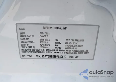 2023 Tesla Model Y Awd/Long Range Dual Motor All-Wheel Drive from USA, damaged, VIN 7SAYGDEE3PA080819